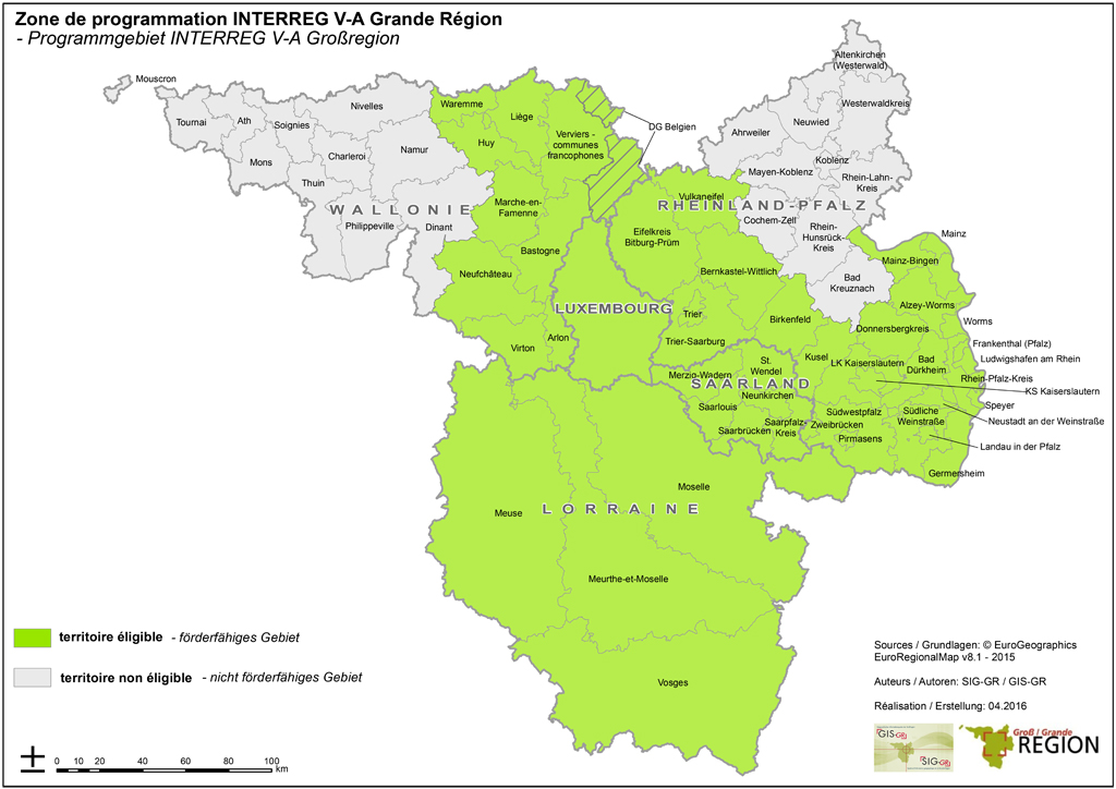 Landkarte mit dem Gebiet der Großregion