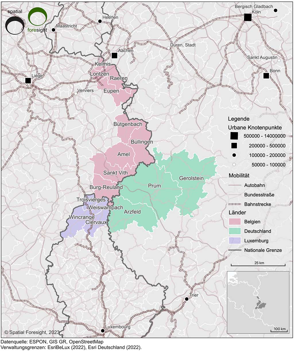 Landkarte der Trinationalen Region Eifel-Ostbelgien-Éislek